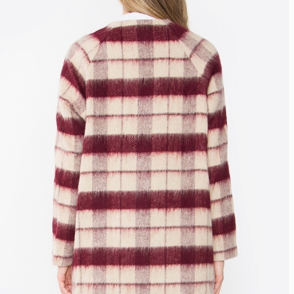 Women’s Plaid Burgundy and Beige Coat - Picture 3 of 4